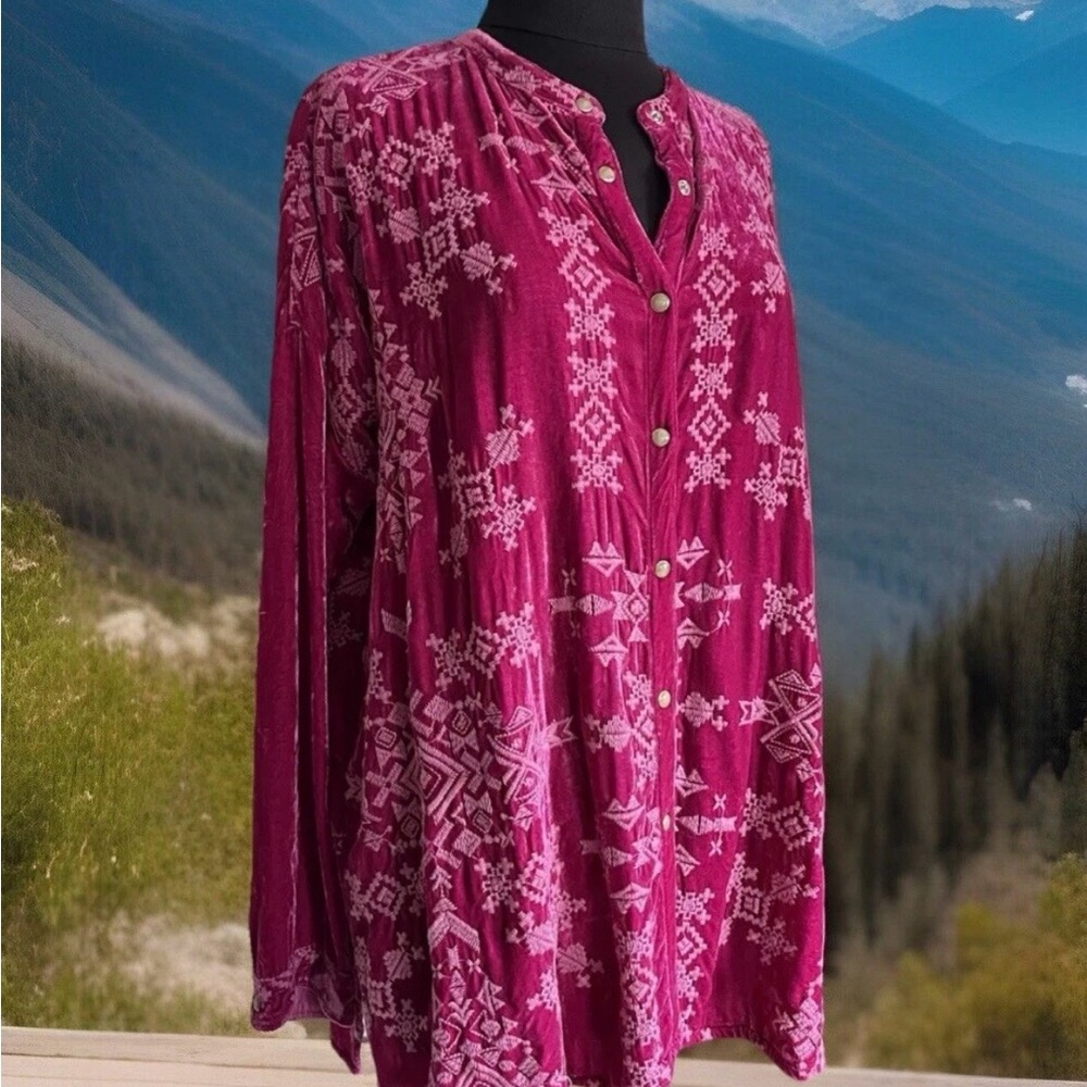 Johnny Was NWT PinkVelvet Embroidered Top Tunic Blouse Jacket